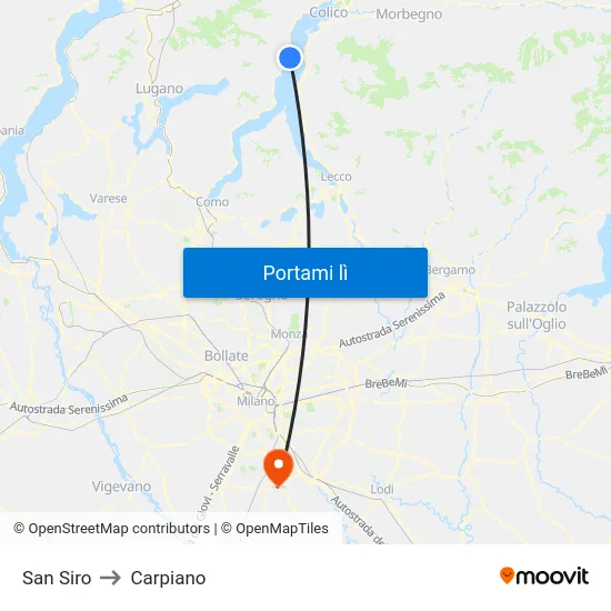 San Siro to Carpiano map