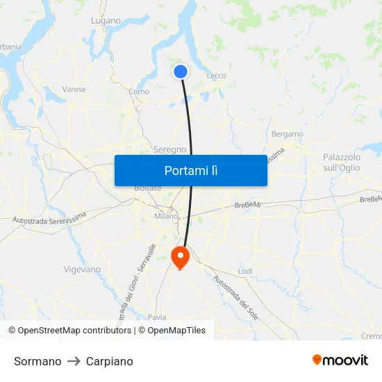 Sormano to Carpiano map