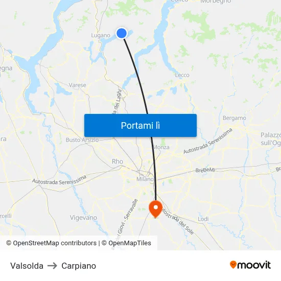 Valsolda to Carpiano map