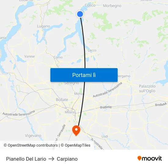 Pianello Del Lario to Carpiano map