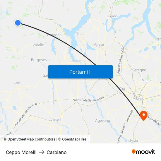 Ceppo Morelli to Carpiano map