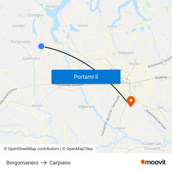 Borgomanero to Carpiano map