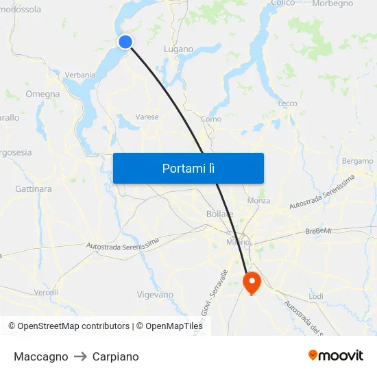 Maccagno to Carpiano map