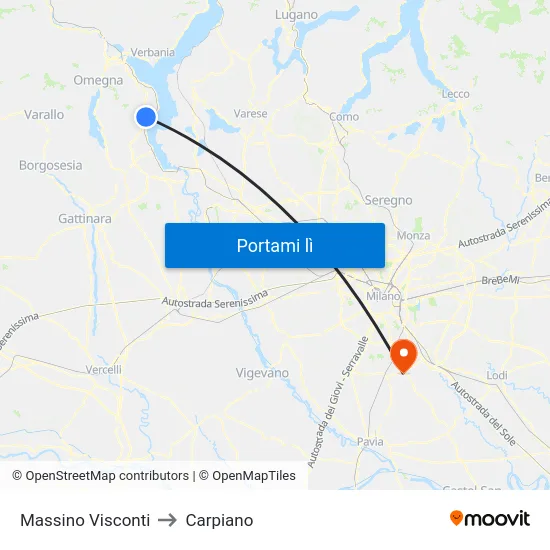 Massino Visconti to Carpiano map