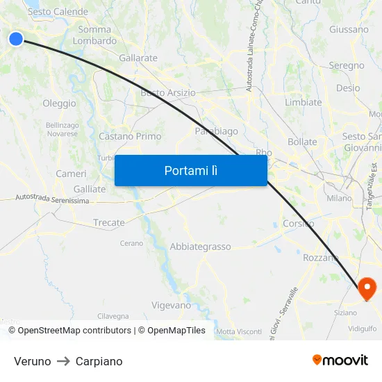 Veruno to Carpiano map