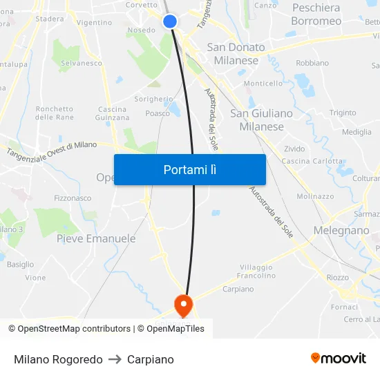 Milano Rogoredo to Carpiano map