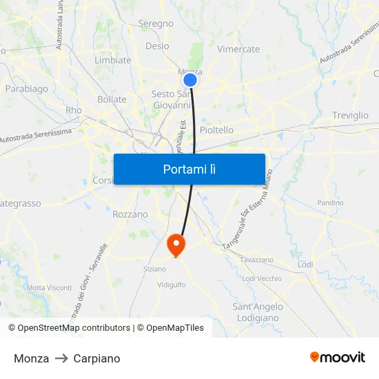 Monza to Carpiano map