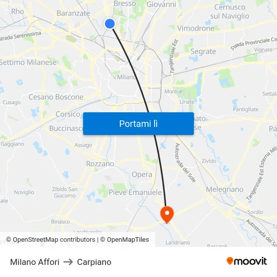 Milano Affori to Carpiano map