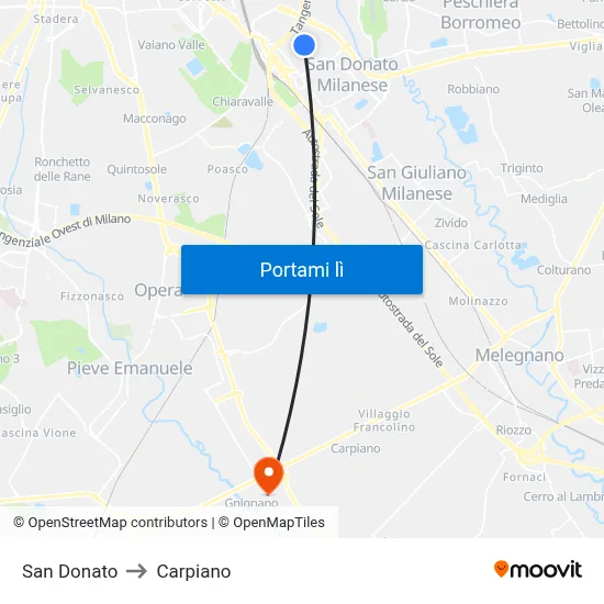San Donato to Carpiano map