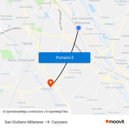 San Giuliano Milanese to Carpiano map