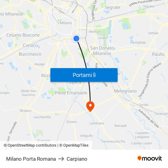 Milano Porta Romana to Carpiano map