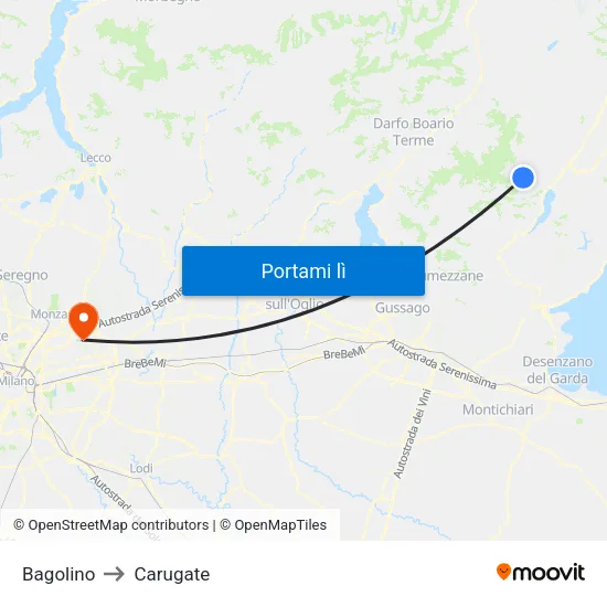 Bagolino to Carugate map