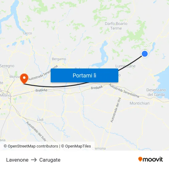 Lavenone to Carugate map