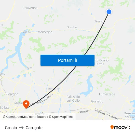 Grosio to Carugate map