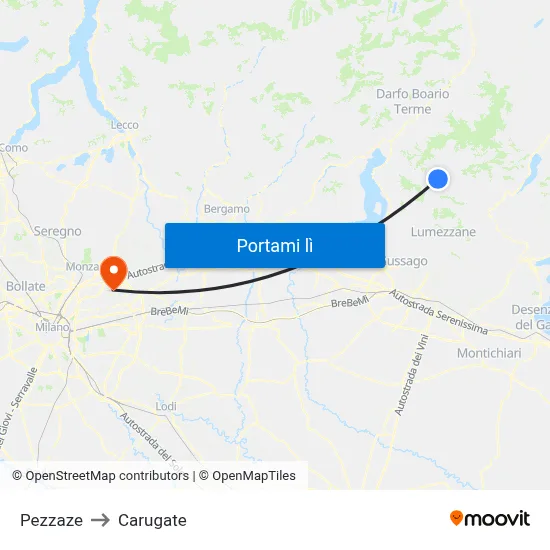 Pezzaze to Carugate map