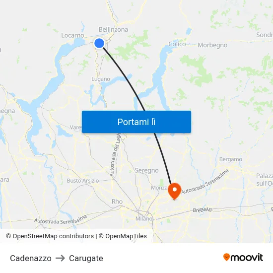 Cadenazzo to Carugate map
