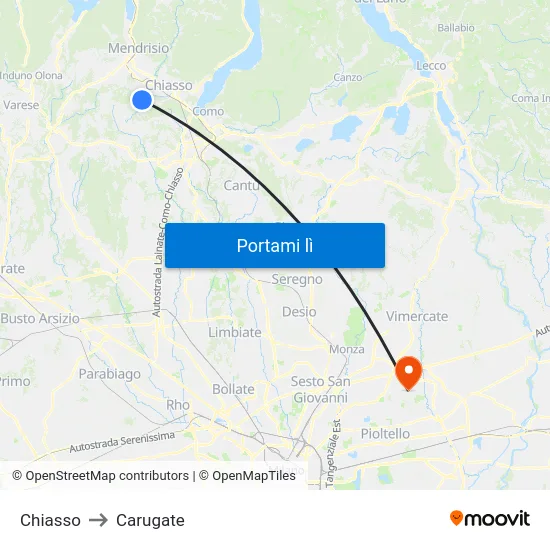 Chiasso to Carugate map