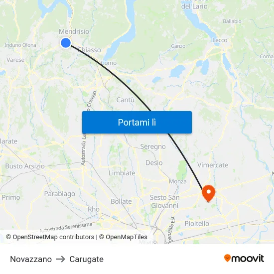 Novazzano to Carugate map