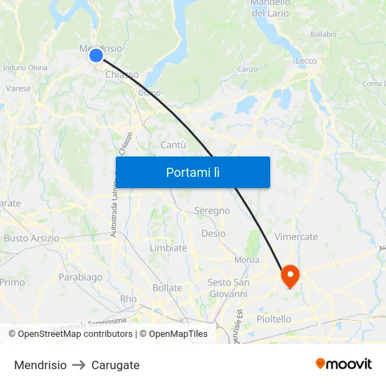 Mendrisio to Carugate map