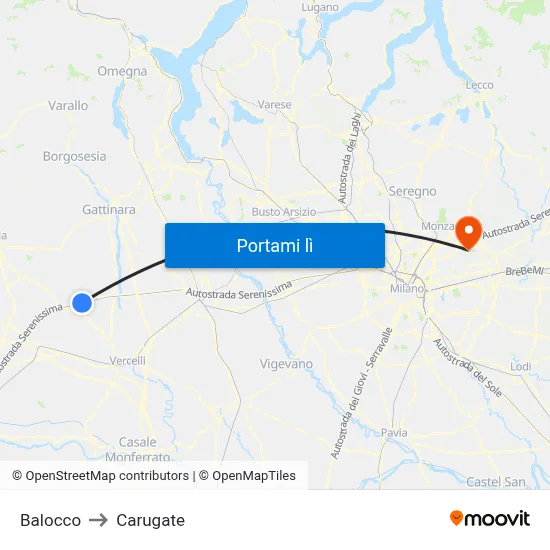 Balocco to Carugate map