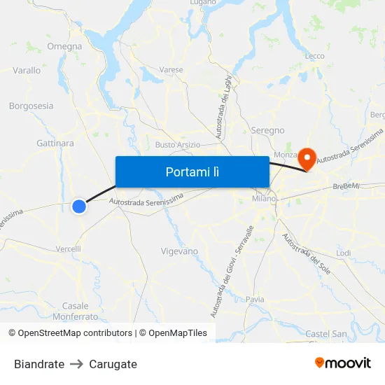 Biandrate to Carugate map