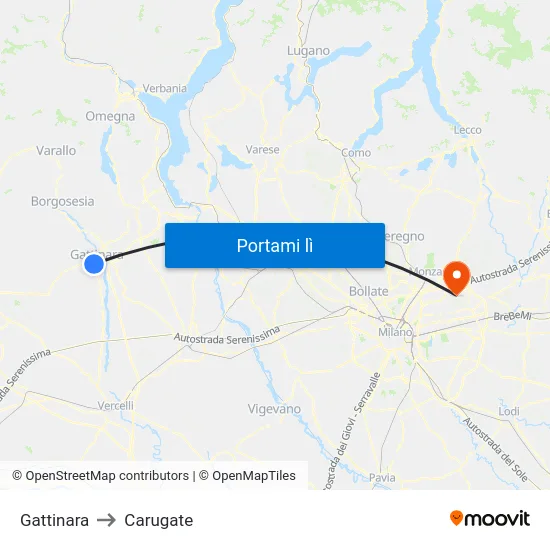 Gattinara to Carugate map