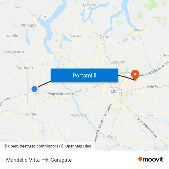 Mandello Vitta to Carugate map