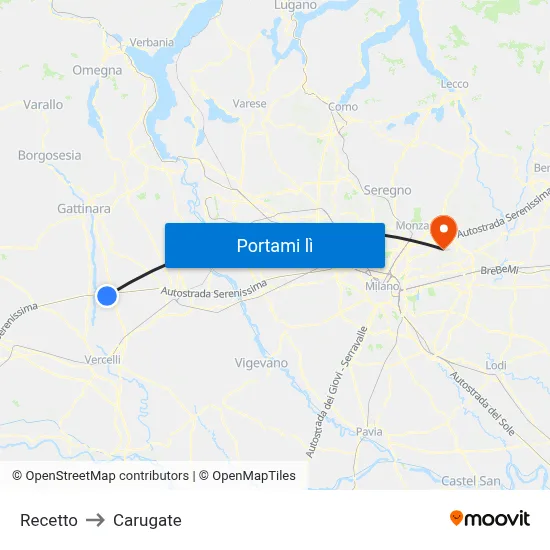Recetto to Carugate map
