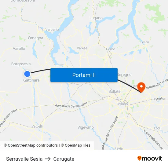 Serravalle Sesia to Carugate map