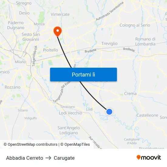 Abbadia Cerreto to Carugate map