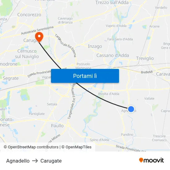 Agnadello to Carugate map