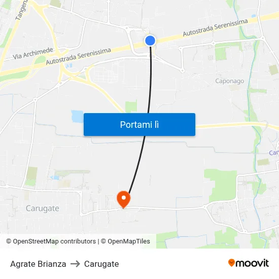 Agrate Brianza to Carugate map