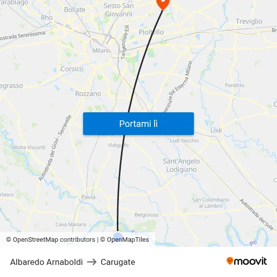 Albaredo Arnaboldi to Carugate map