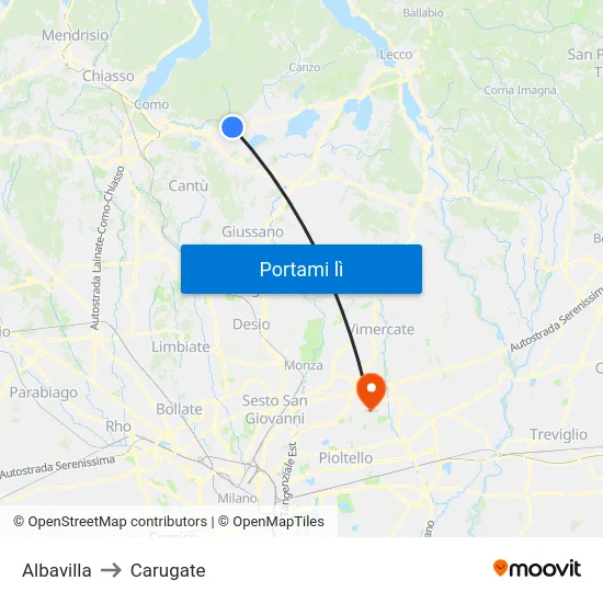 Albavilla to Carugate map