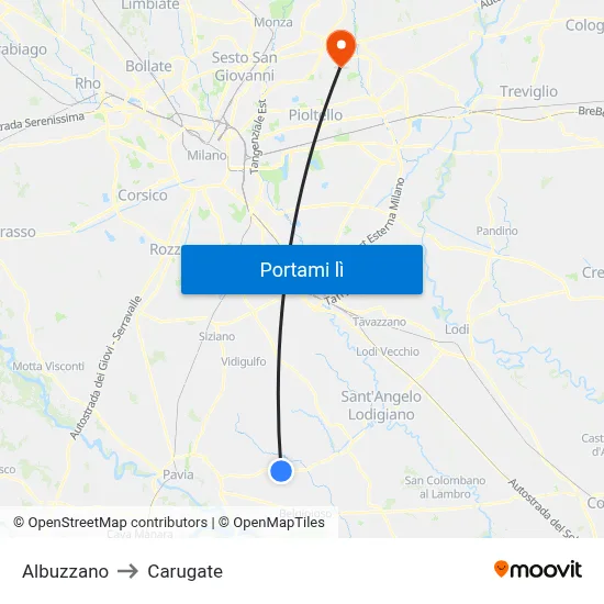 Albuzzano to Carugate map