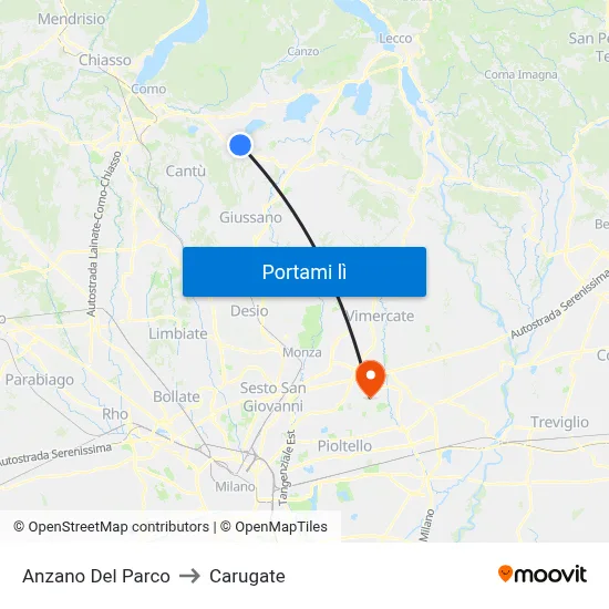 Anzano Del Parco to Carugate map