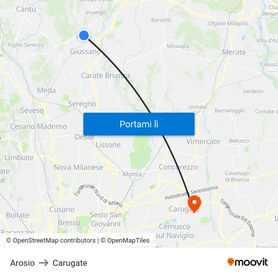 Arosio to Carugate map