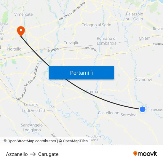 Azzanello to Carugate map