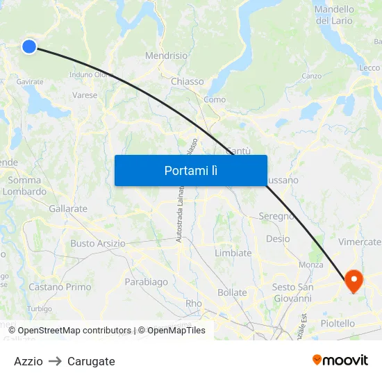 Azzio to Carugate map