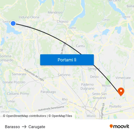 Barasso to Carugate map