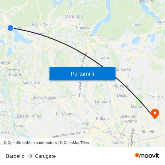 Bardello to Carugate map