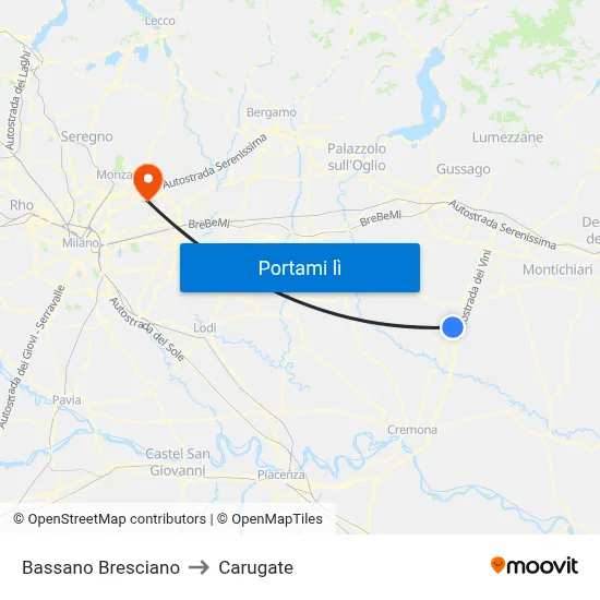 Bassano Bresciano to Carugate map