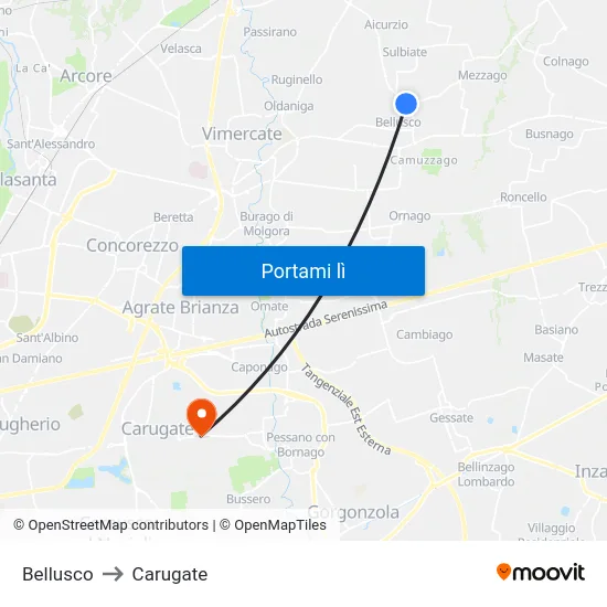 Bellusco to Carugate map
