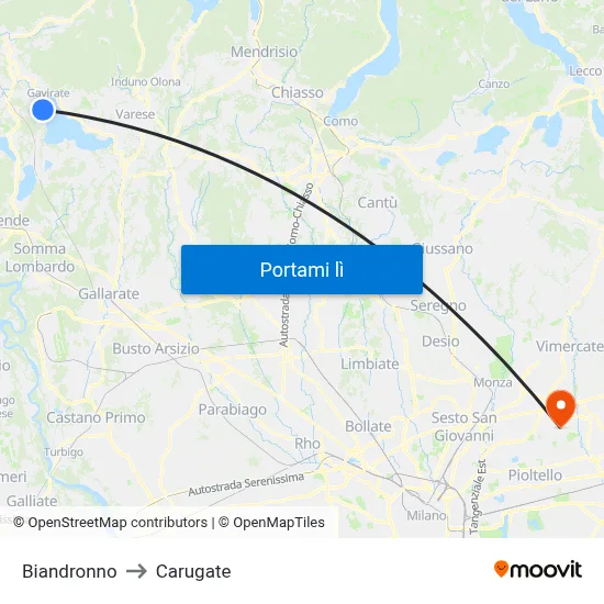 Biandronno to Carugate map
