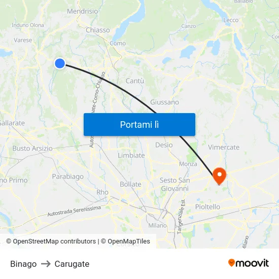 Binago to Carugate map
