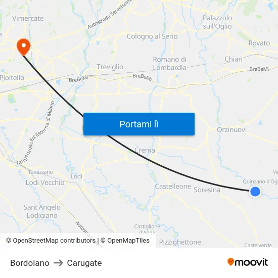 Bordolano to Carugate map