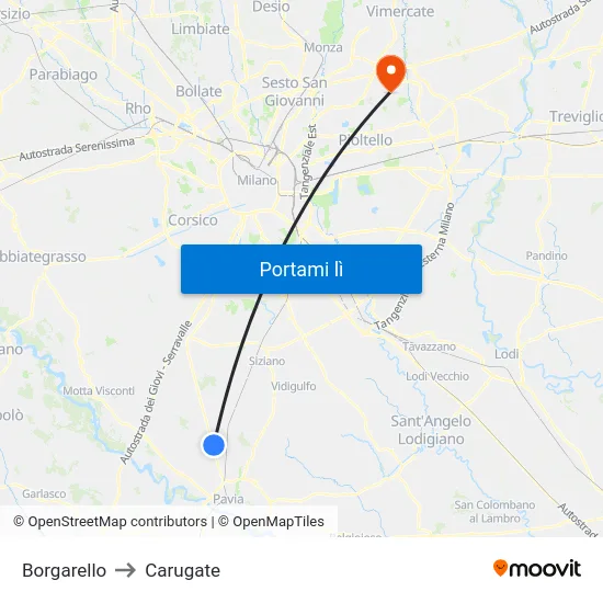 Borgarello to Carugate map