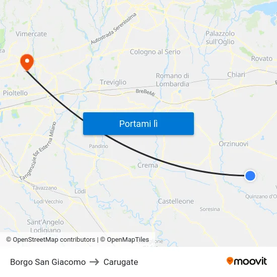 Borgo San Giacomo to Carugate map