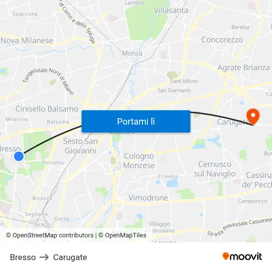Bresso to Carugate map