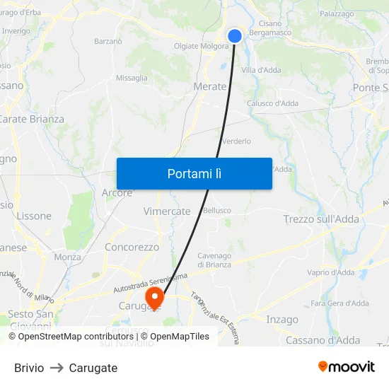 Brivio to Carugate map